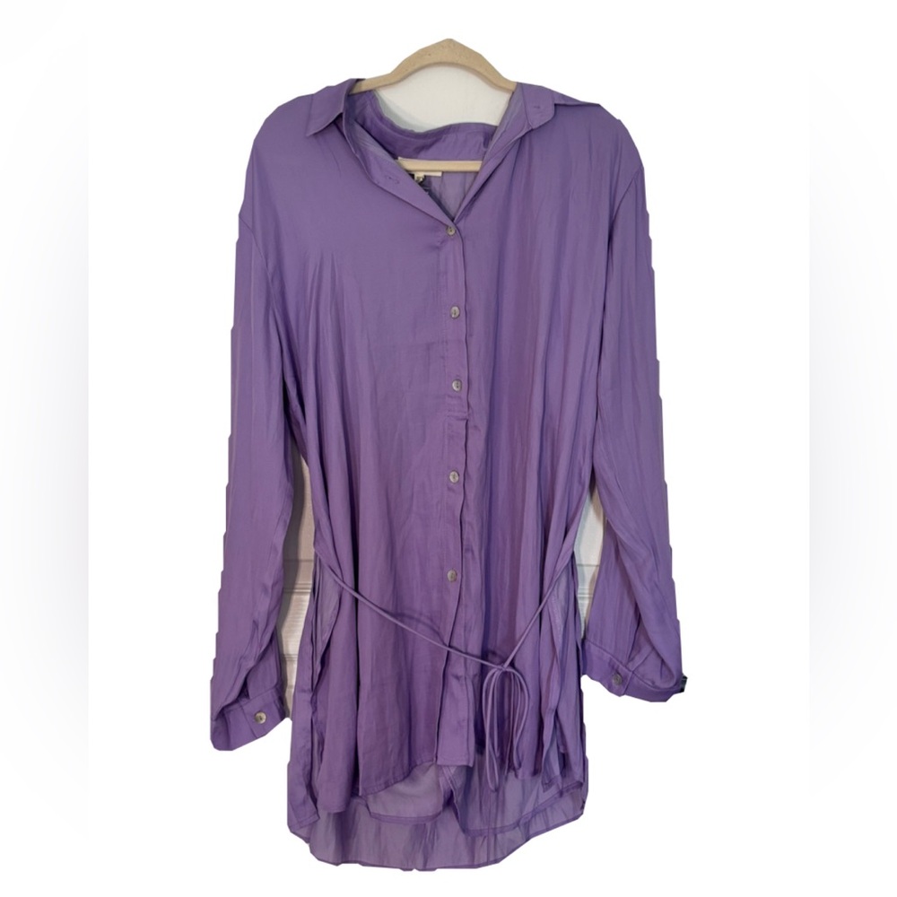 Promesa Purple Oversized Button Down Shirt with Notched Collar